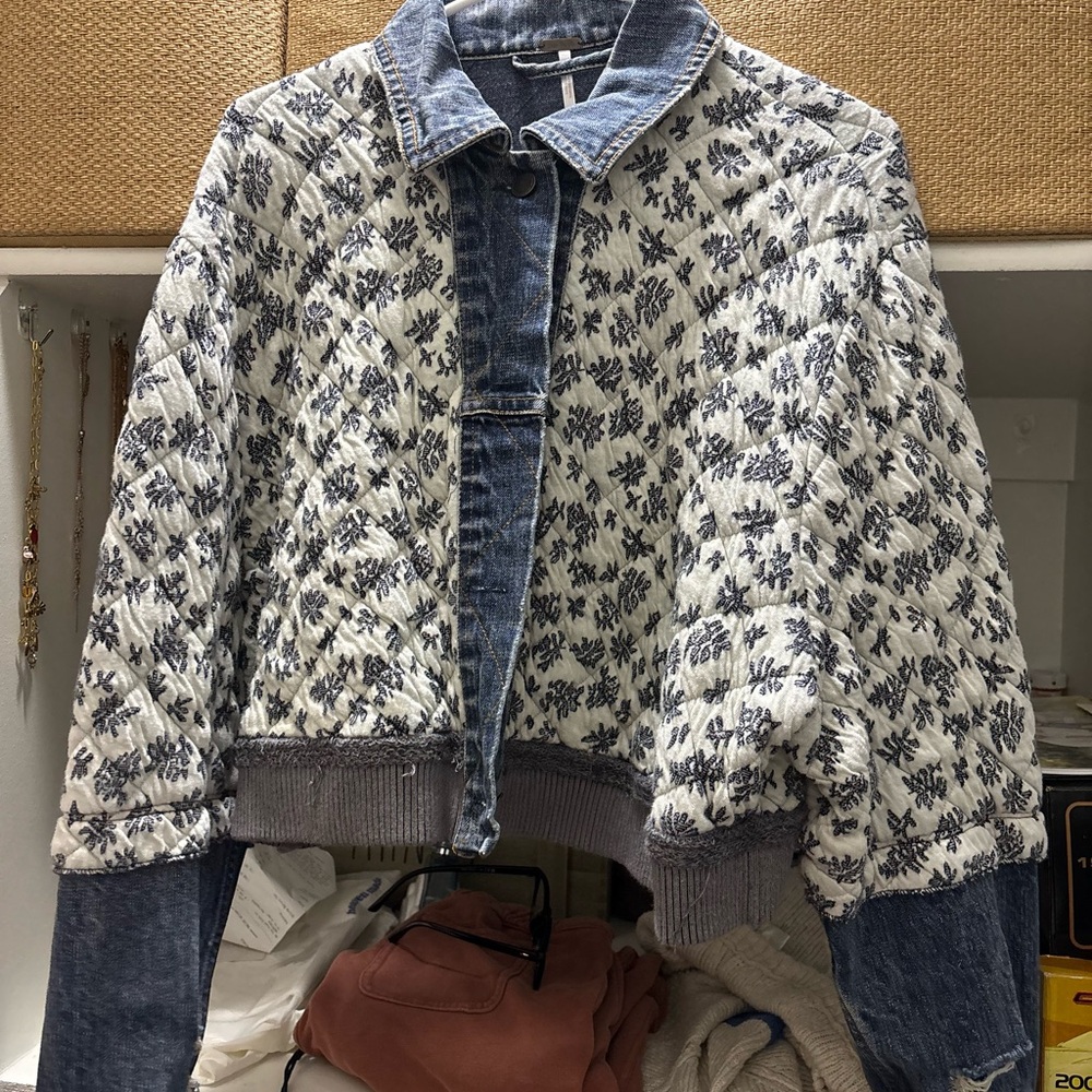 Free People Quilted Ditsy Denim Jacket XS/S